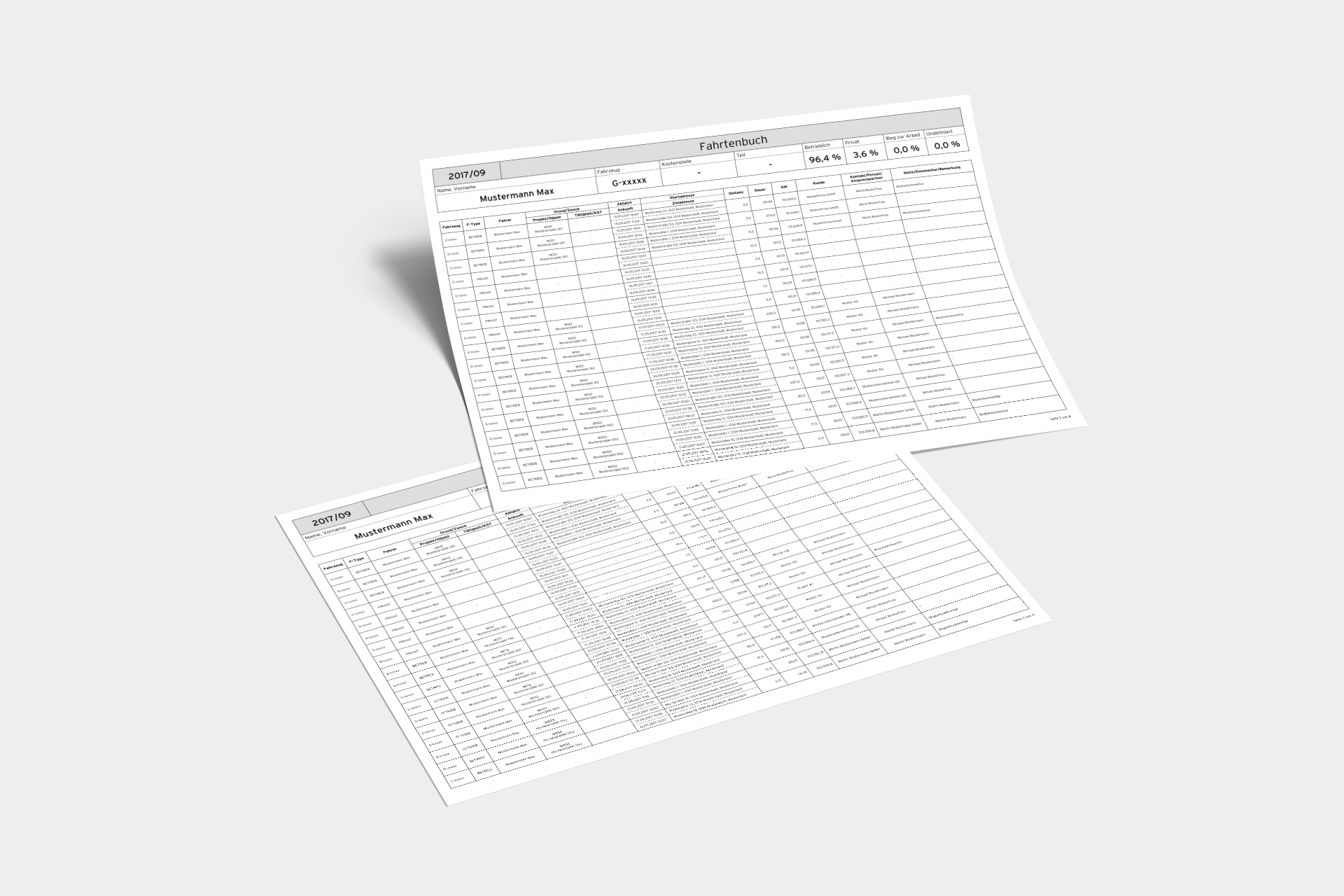 Fahrtenbuch-Export als PDF-, Excel- oder CSV-Datei.